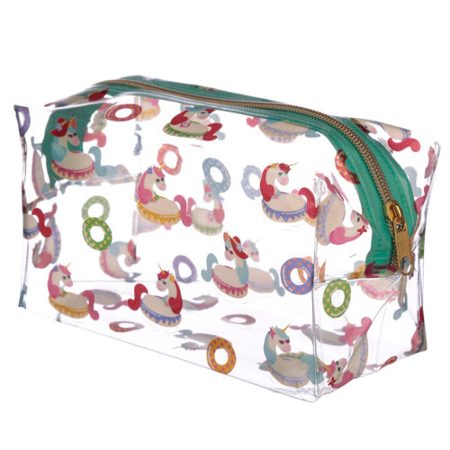 Handy Clear PVC Wash Bag - Vacation Unicorn Design