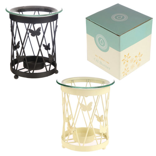 Lattice Butterfly Metal Oil Burner with Glass Dish