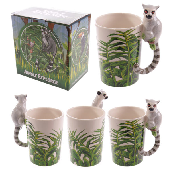 Novelty Ceramic Jungle Mug with Lemur Shaped Handle