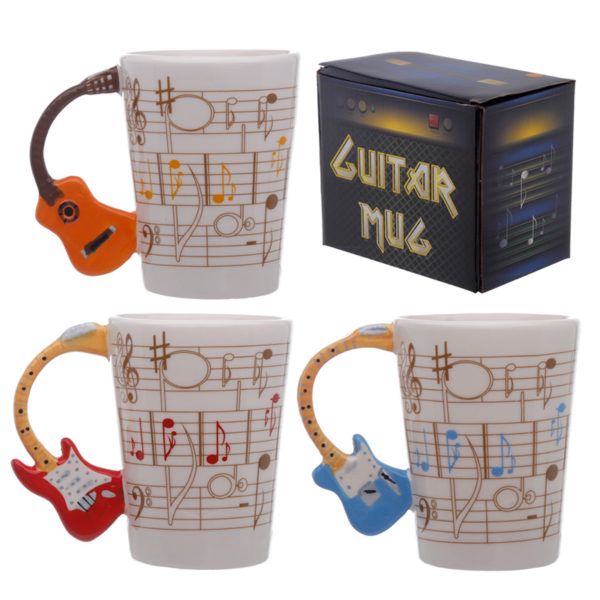 Novelty Guitar Shaped Handle Ceramic Mug