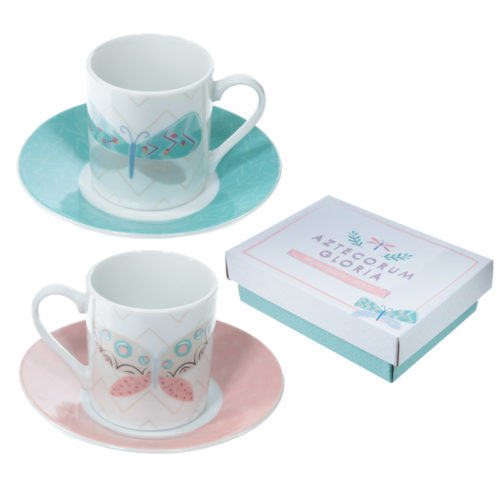 Set of 2 Espresso Cup and Saucer - Butterfly Design