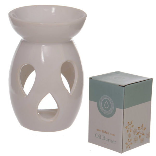 Simple White Ceramic Oil Burner with Teardrop Pattern
