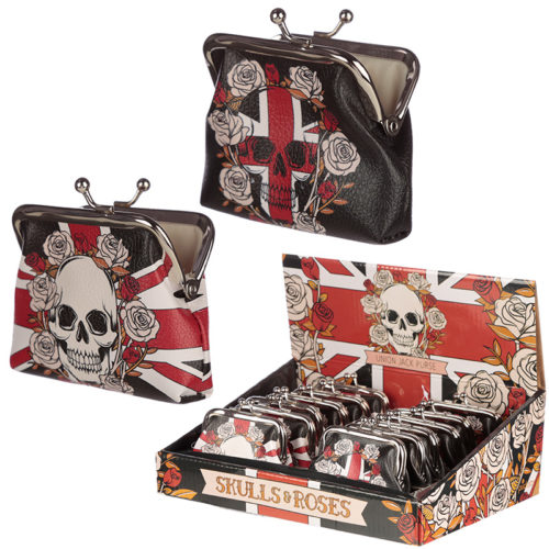Union Jack Skulls and Roses Tic Tac Change Purse