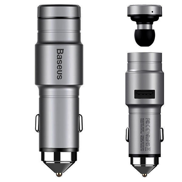 Bluetooth Handsfree Baseus With Car Charger All in One Γκρι