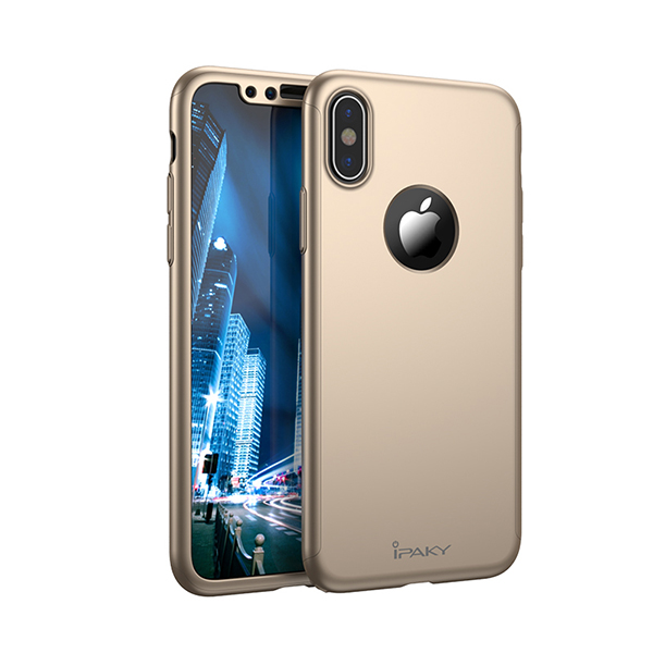 Θηκη IPAKY Classic 360° για Apple iPhone X Χρυση & Προστατευτικο Τζαμι