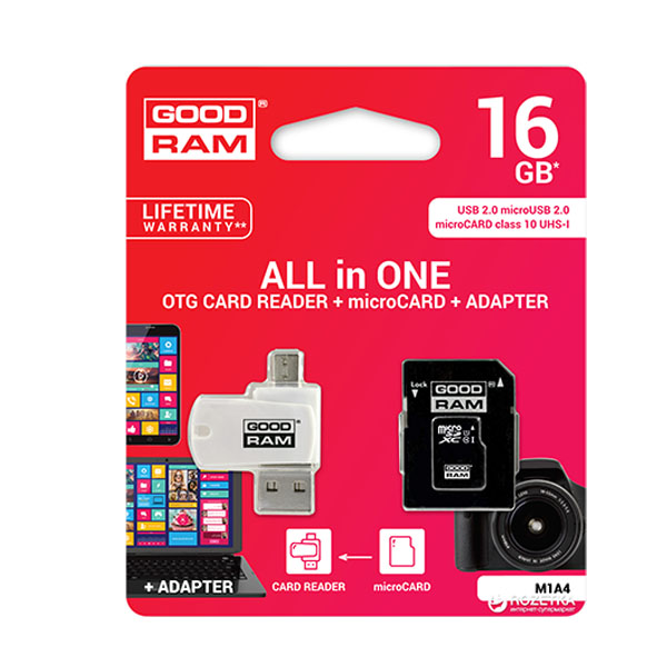 Καρτα Μνημης Trans Flash 16GB GoodRam + Αναγνωστης Καρτων OTG Class 10