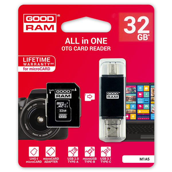Καρτα Μνημης Trans Flash 32GB GoodRam + Αναγνωστης Καρτων OTG USB 3.1 Class 10