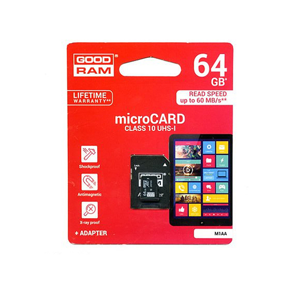 Καρτα Μνημης Trans Flash 64GB GoodRam Με Ανταπτορα SD Class 10