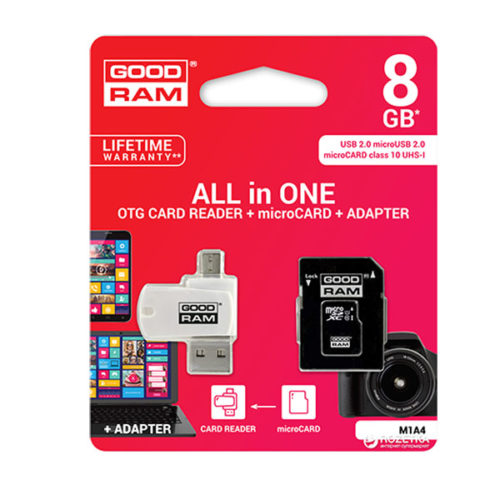Καρτα Μνημης Trans Flash 8GB Class 10 GoodRam + Αναγνωστης Καρτων OTG