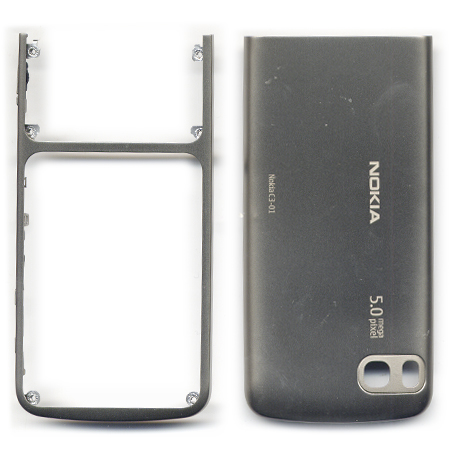 Προσοψη Για Nokia C3-01 Χακι Σκουρο OR Εμπρος Βαση Τζαμιου-Πισω Καλυμα Μπαταριας (0258394+0258396)