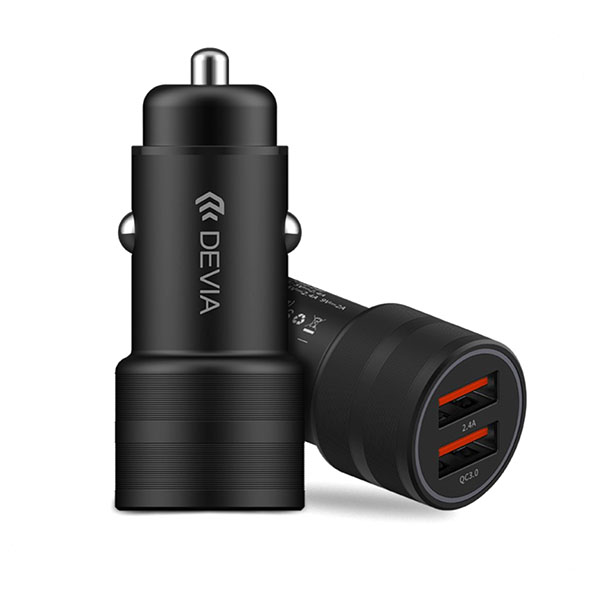 Φορτιστης Αυτοκινητου Devia Quick Charger με 2 Θυρες USB 30W Μαυρο
