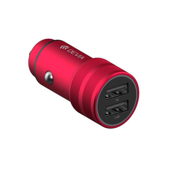 Φορτιστης Αυτοκινητου Devia με 2 Θυρες USB 2.4A 12W Κοκκινος