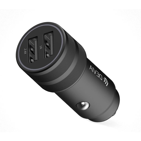 Φορτιστης Αυτοκινητου Devia με 2 Θυρες USB 2.4A 12W Μαυρος