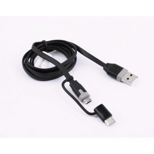MUVIT DATA CABLE 2 in 1 FLAT MICRO USB + TYPE C 2.1A black
