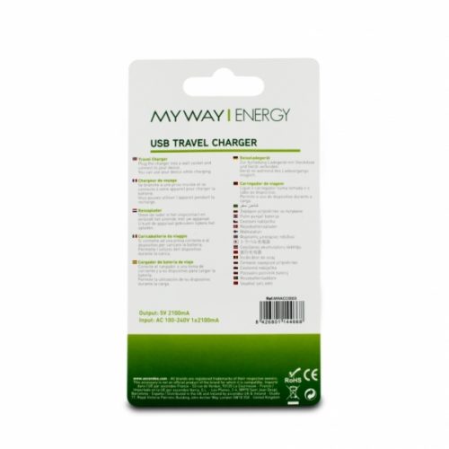 MYWAY TRAVEL CHARGER USB 2.1A black