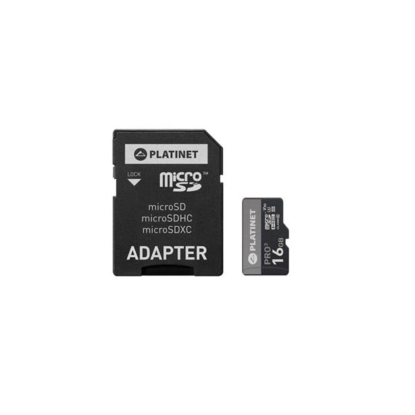 MicroSDHC UHS-III V30 SD 16GB CLASS 10 90MB/s Secure digital + adapter PLATINET