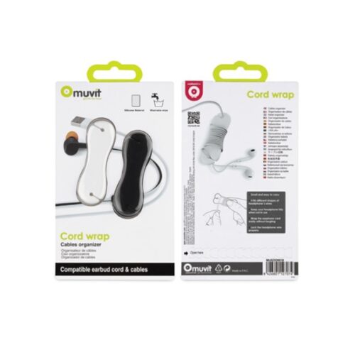MUVIT CABLE HOLDER SPOOL SILICON 2pcs black white