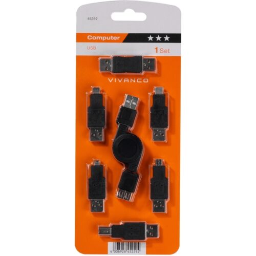VIVANCO USB ADAPTER SET with USB CABLE REELER black