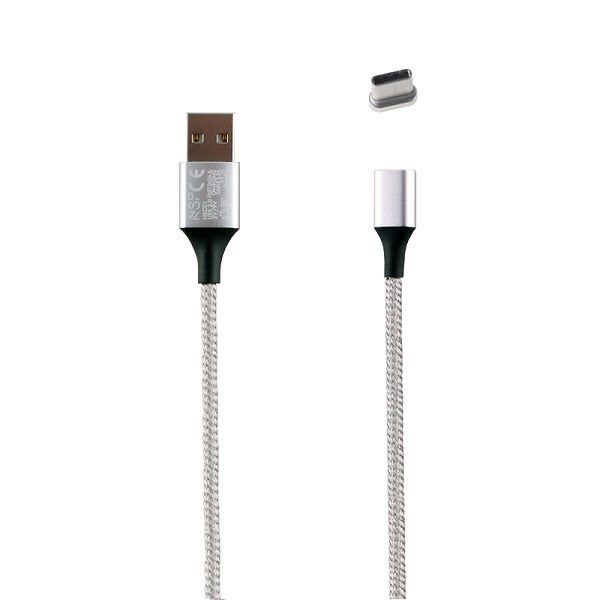 Καλώδιο Type C USB Φόρτισης-Data Magnetic Braided 3.5A QC 2.0 1m Ασημί NSP
