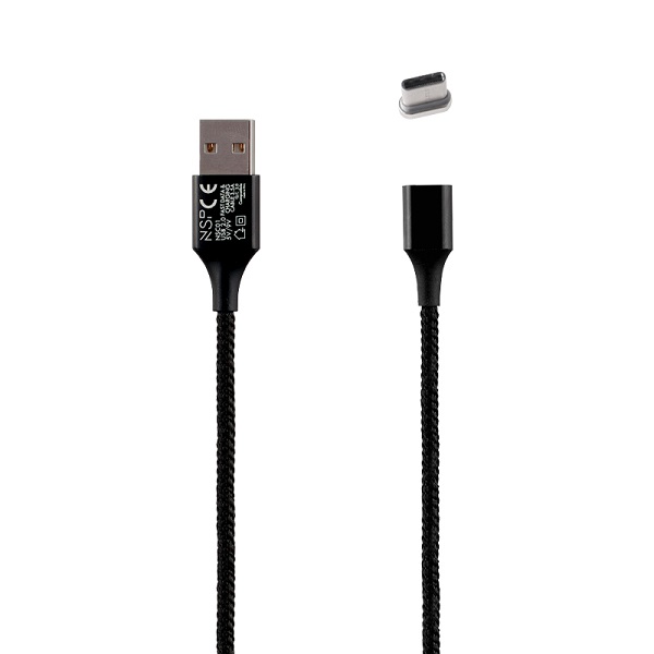 Καλώδιο Type C USB Φόρτισης-Data Magnetic Braided 3.5A QC 2.0 1m Μαύρο NSP