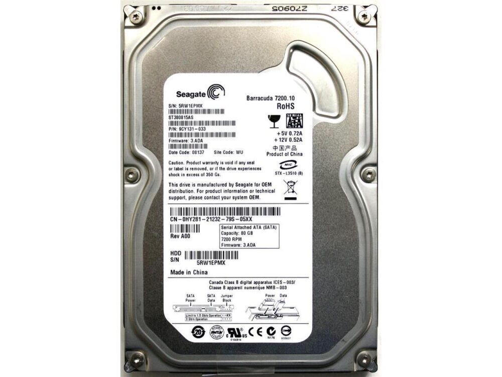 HDD SEAGATE 80GB SATA II 7200.10 8MB BARRACUDA 3.5" ST380815AS