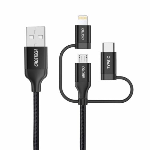 Choetech - 3-in-1 charging and data cable - USB-C, Micro-USB and Lightning connectors - 1.2M - Black