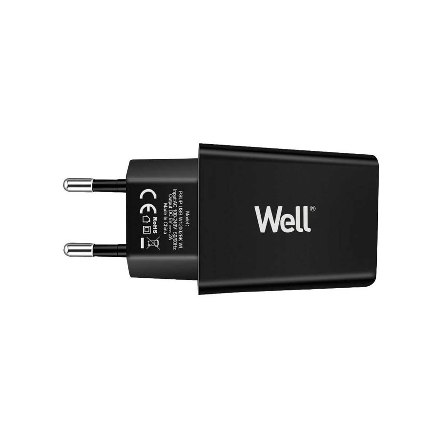 Universal USB 5VDC/2A Travel Wall Charger Μαύρο Well PSUP-USB-W12002BK-WL