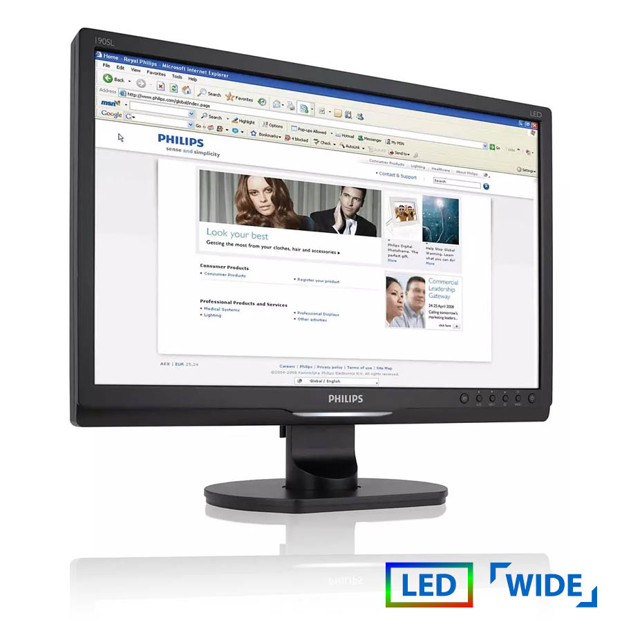 Used Monitor 190sl LED/Philips/19"/1440x900/wide/Black/VGA & DVI-D