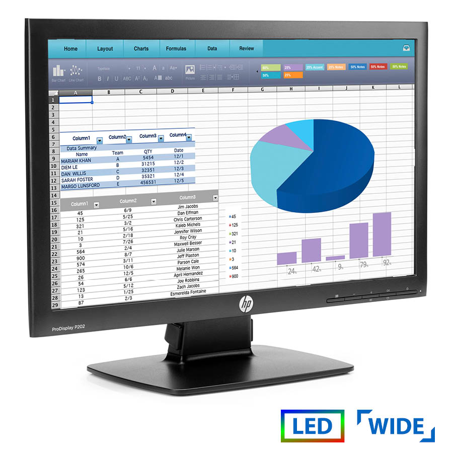 Used Monitor P201 LED/HP/20"/1600x900/Wide/Black/Grade B/VGA & DVI-D