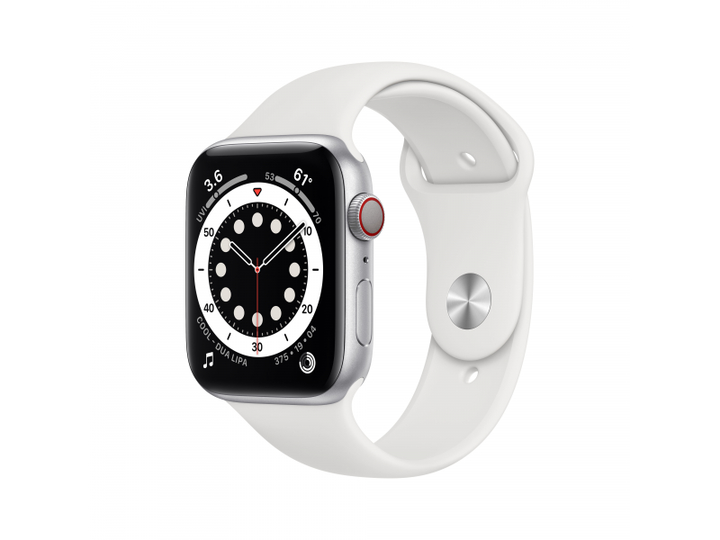 Apple Watch Series 6 Silver Aluminium 4G white sport Band DE MG2C3FD