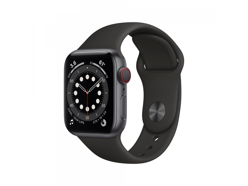 Apple Watch Series 6 Space Grey Aluminium 4G Black Sport Band DE M06P3FD