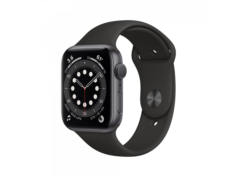 Apple Watch Series 6 Space Grey Aluminium Black Sport Band DE MG133FD