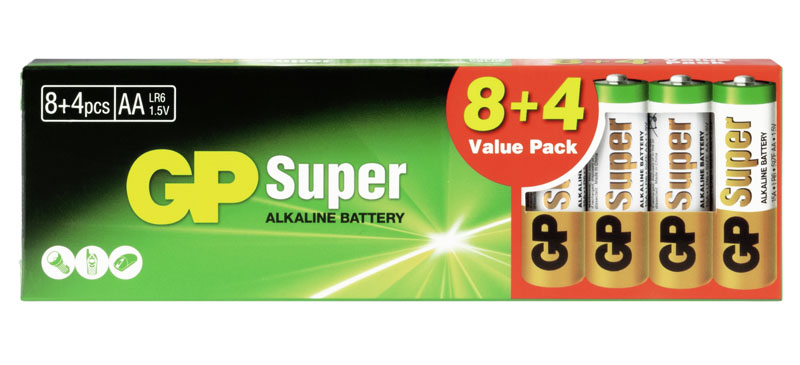 Battery GP Super Alkaline LR06 Mignon AA (8 Pcs.+4)  03015AB8+4