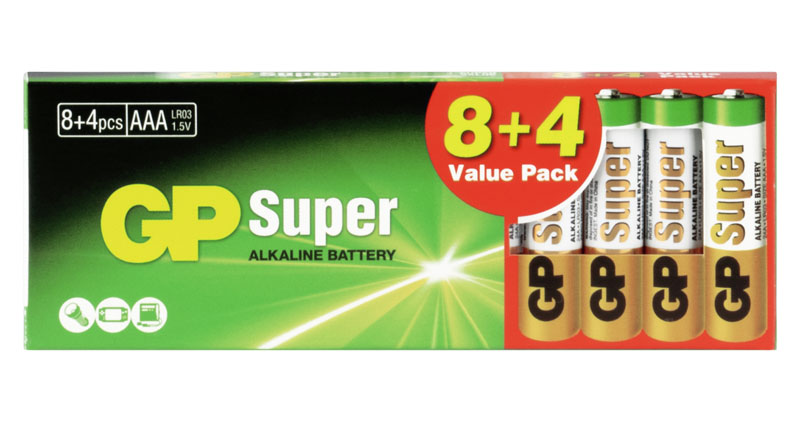 Battery GP Super Alkaline R03 Micro AAA (8 Pcs.+4) 03024AB8+4
