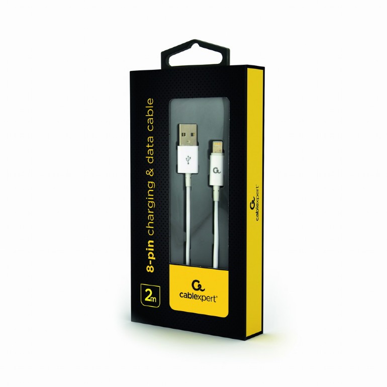 CableXpert 8-pin Charging & Data Cable 2 m White CC-USB2P-AMLM-2M-W