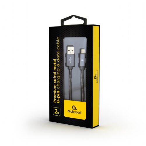 CableXpert 8-pin charging cable 2 m metallic-grey CC-USB2S-AMLM-2M-BG