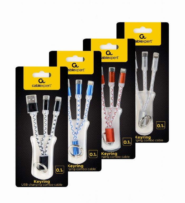 CableXpert Schlüsselanhänger USB-Ladekabel Mix Colours CC-USB2-AM8PmB-01-MX