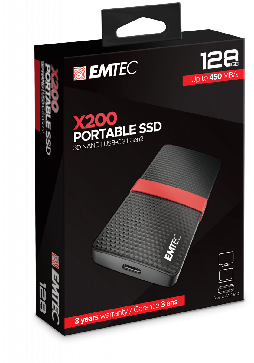 EMTEC SSD 128GB 3.1 Gen2 X200 SSD Portable Retail ECSSD128GX200