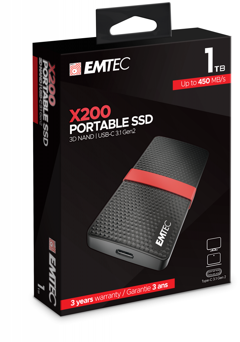 EMTEC SSD 1TB 3.1 Gen2 X200 SSD Portable Retail ECSSD1TX200