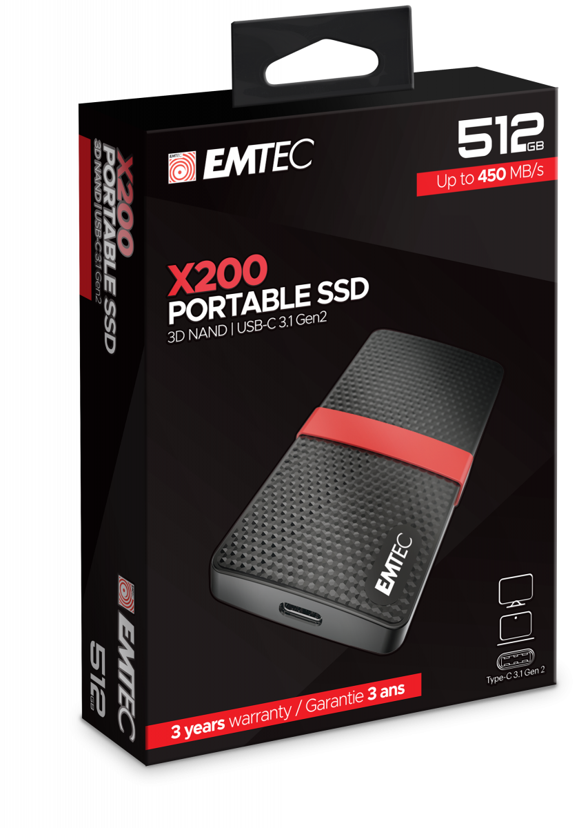 EMTEC SSD 512GB 3.1 Gen2 X200 SSD Portable Retail ECSSD512GX200