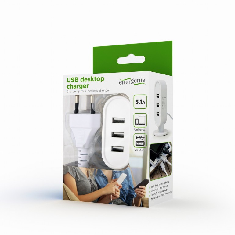 EnerGenie Universal USB Tischladegerät White 3.1 A EG-U3C3A-01-MX