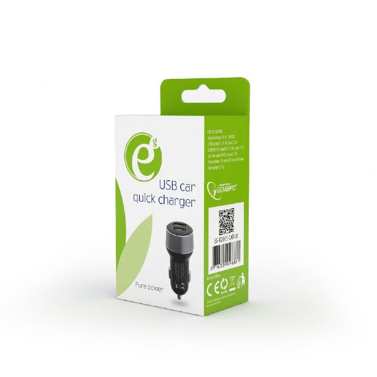 Energenie Dual-Port USB-Kfz Schnellladegerät schwarz EG-U2QC3-CAR-01