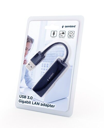 Gembird USB 3.0 auf Gigabit LAN Adapter mit Flash-Speicher Black NIC-U3-02