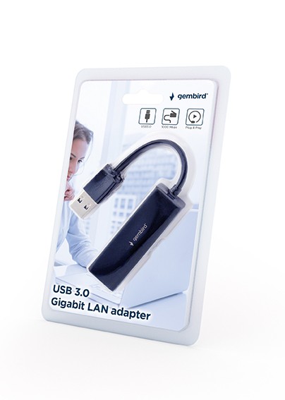 Gembird USB 3.0 auf Gigabit LAN Adapter mit Flash-Speicher Black NIC-U3-02