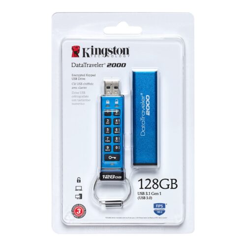 Kingston DataTraveler 2000 128GB USB FlashDrive 3.0 Secure DT2000