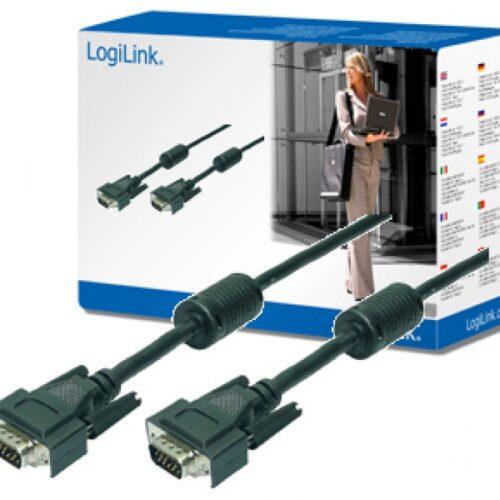 LogiLink Kabel VGA 2x Stecker mit Ferritkern schwarz 10 Meter CV0016