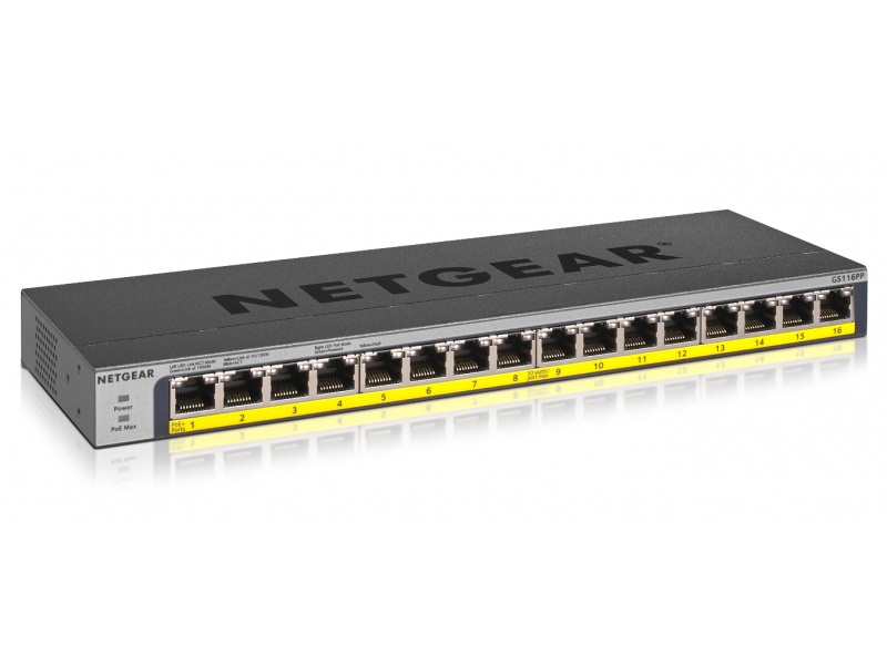 Netgear Switch 16x1000 PoE+ 183W lüfterlos Rack - GS116PP-100EUS
