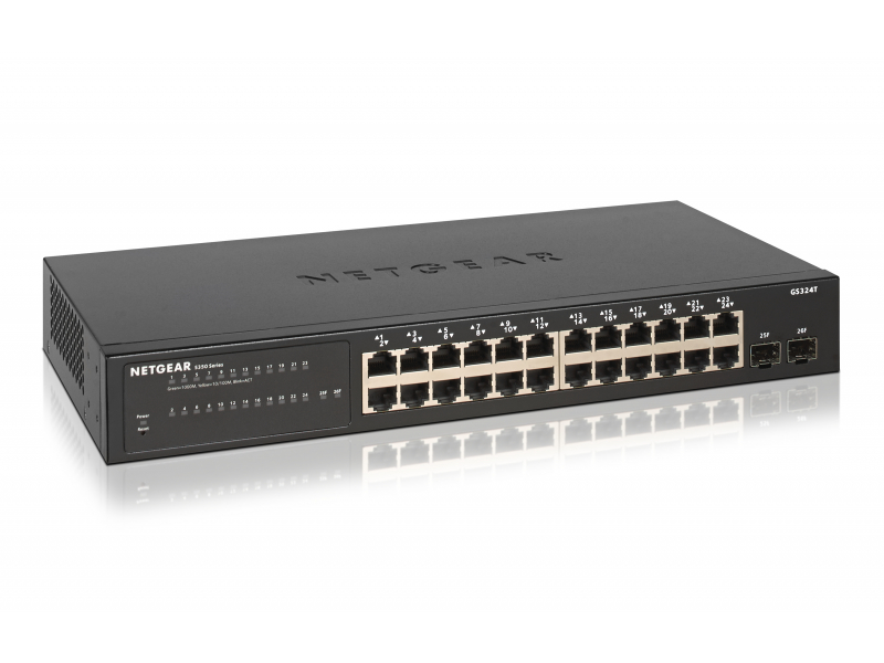 Netgear Switch 24x1000 2xSFP lüfterlos Sm.Mgd Rack - GS324T-100EUS