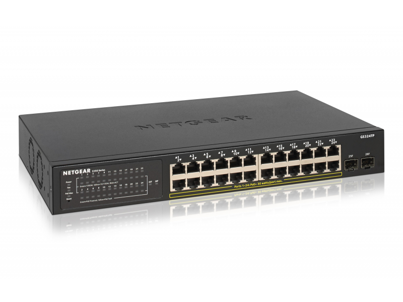 Netgear Switch 24x1000 PoE+ 2xSFP Sm.Mgd Rack - GS324TP-100EUS