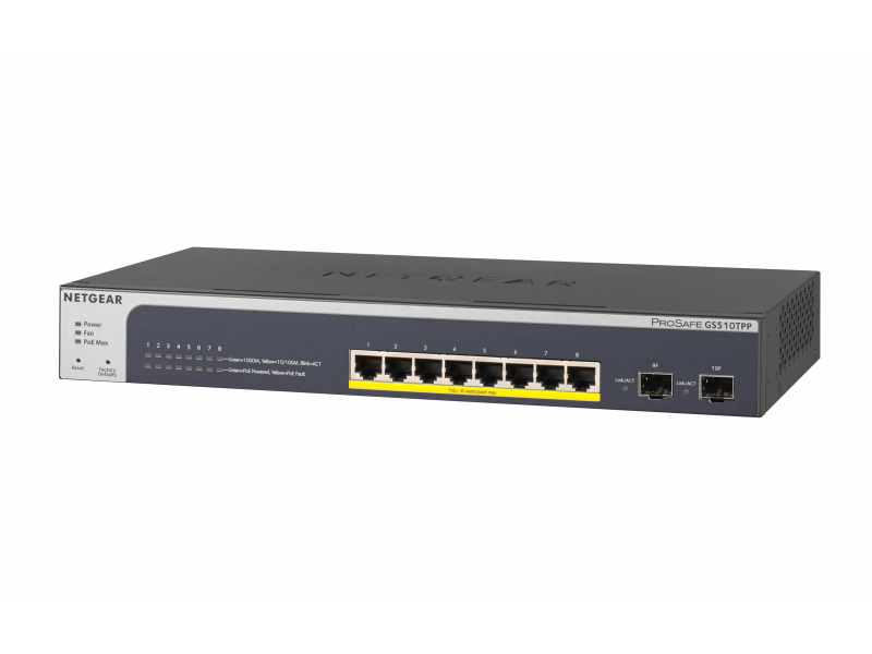Netgear Switch 8x1000 190W PoE+ 2xSFP lüfterlos Sm - GS510TPP-100EUS